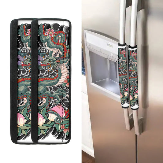 Green Japanese Dragon Tattoo Print Refrigerator Handle Covers