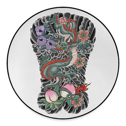 Green Japanese Dragon Tattoo Print Round Floor Mat