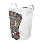 Green Japanese Dragon Tattoo Print Round Laundry Basket
