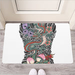 Green Japanese Dragon Tattoo Print Rubber Doormat