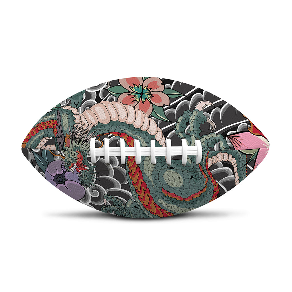 Green Japanese Dragon Tattoo Print Rugby Ball