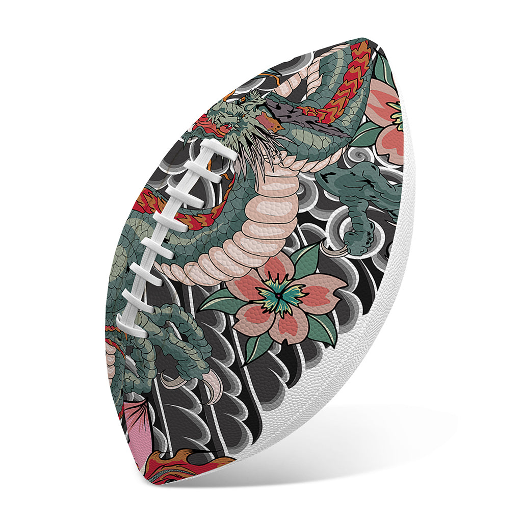 Green Japanese Dragon Tattoo Print Rugby Ball