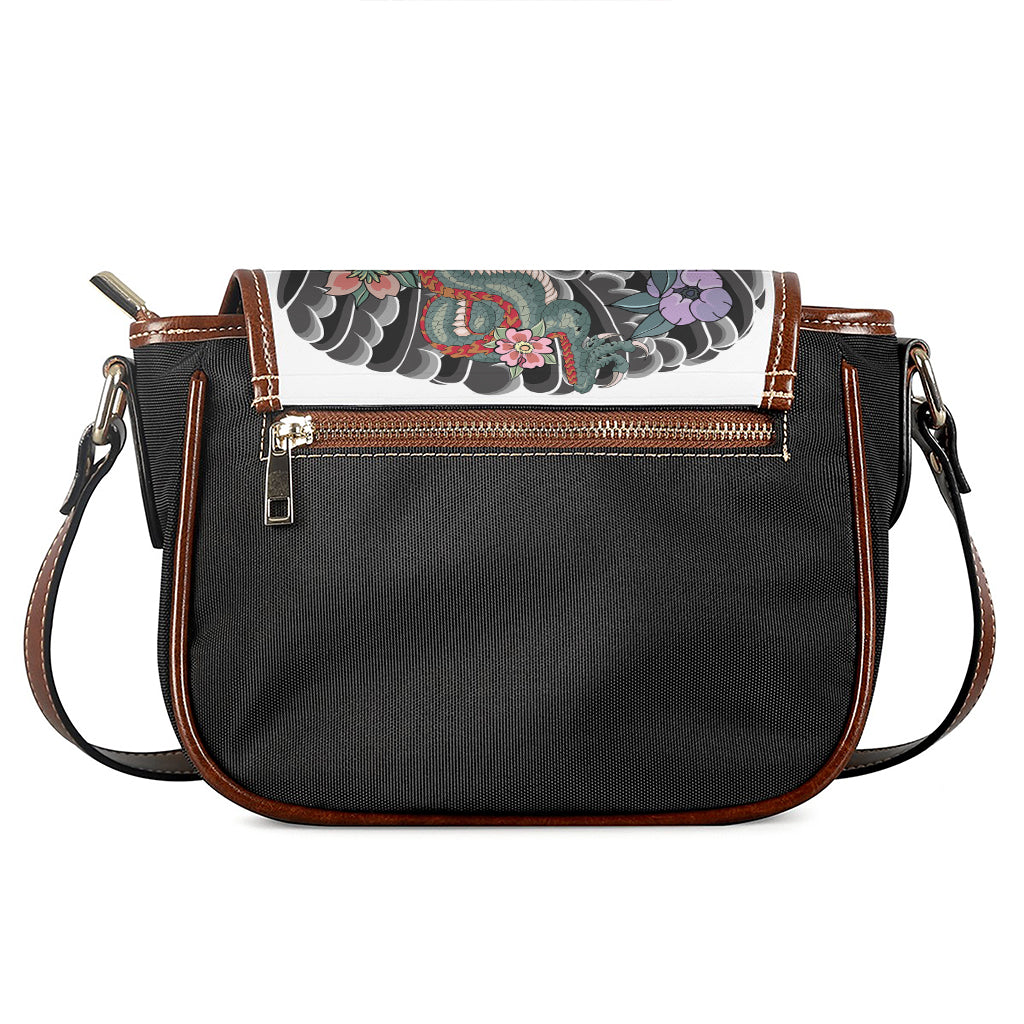 Green Japanese Dragon Tattoo Print Saddle Bag