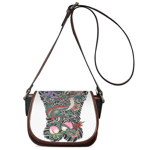 Green Japanese Dragon Tattoo Print Saddle Bag