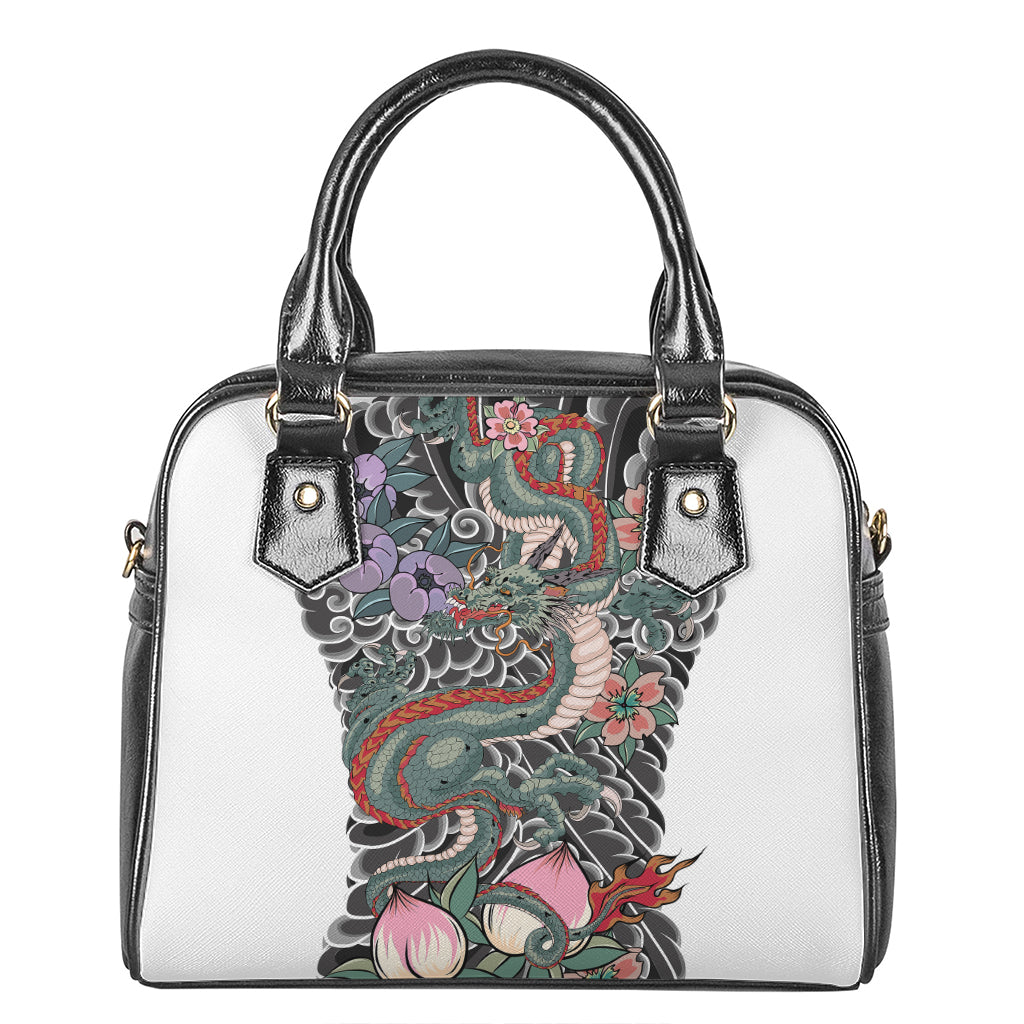 Green Japanese Dragon Tattoo Print Shoulder Handbag