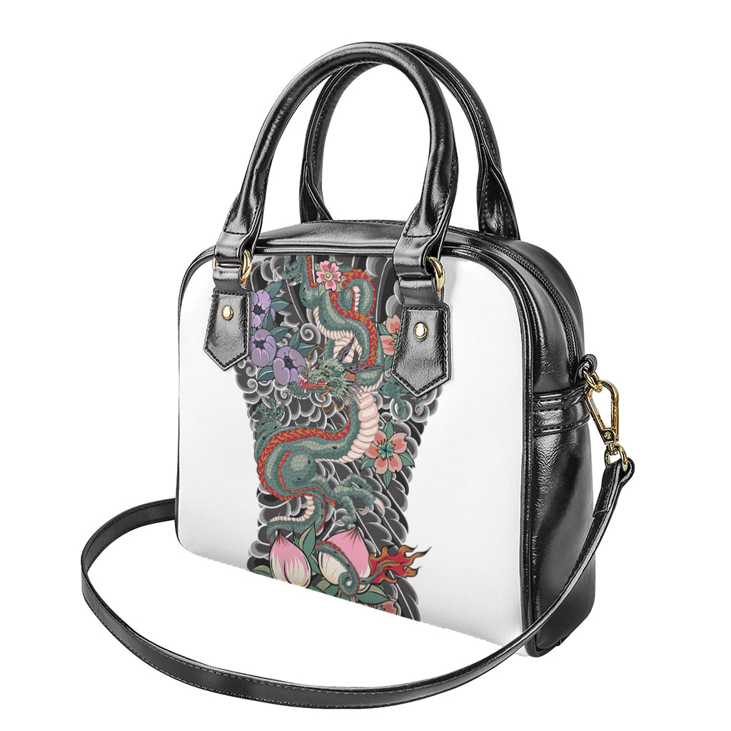 Green Japanese Dragon Tattoo Print Shoulder Handbag