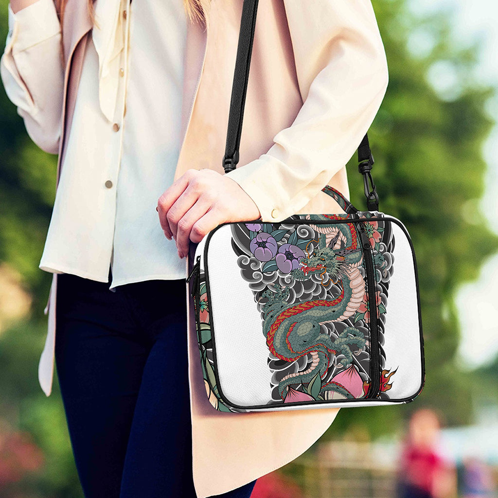 Green Japanese Dragon Tattoo Print Shoulder Strap Bible Bag