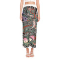 Green Japanese Dragon Tattoo Print Side Slit Maxi Skirt