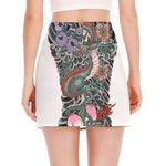 Green Japanese Dragon Tattoo Print Side Slit Mini Skirt