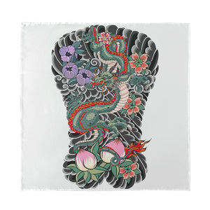 Green Japanese Dragon Tattoo Print Silk Bandana