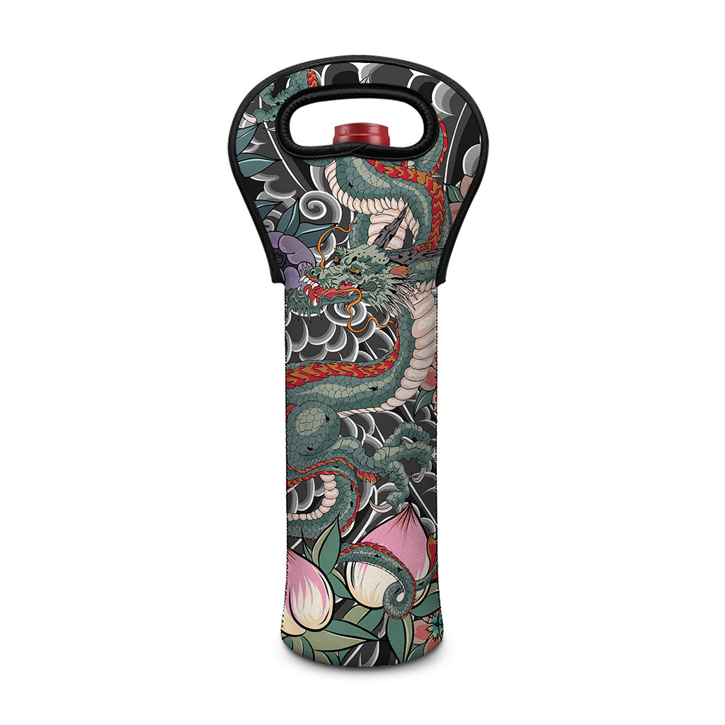 Green Japanese Dragon Tattoo Print Single Neoprene Wine Tote