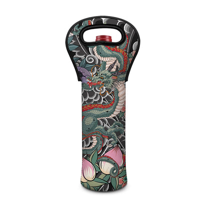 Green Japanese Dragon Tattoo Print Single Neoprene Wine Tote