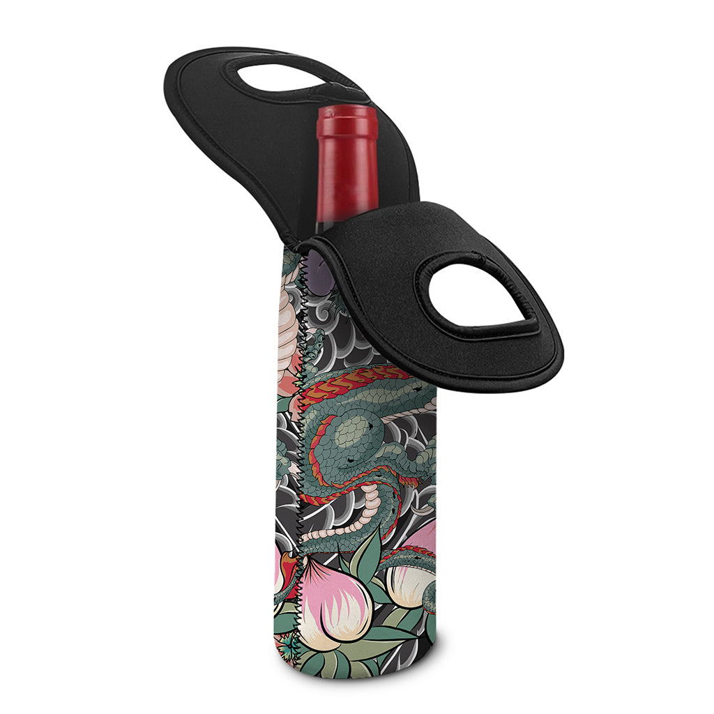 Green Japanese Dragon Tattoo Print Single Neoprene Wine Tote