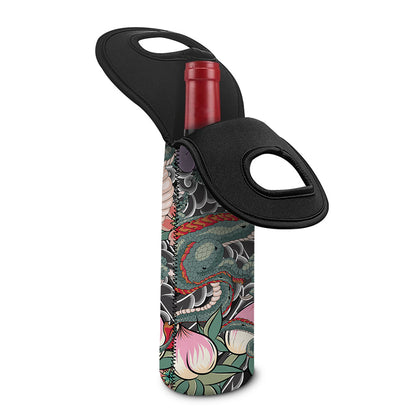 Green Japanese Dragon Tattoo Print Single Neoprene Wine Tote