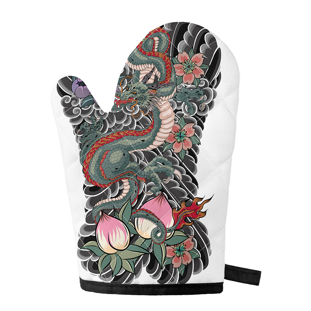 Green Japanese Dragon Tattoo Print Single Oven Mitt
