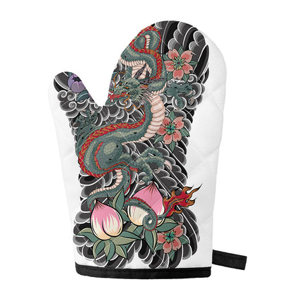 Green Japanese Dragon Tattoo Print Single Oven Mitt