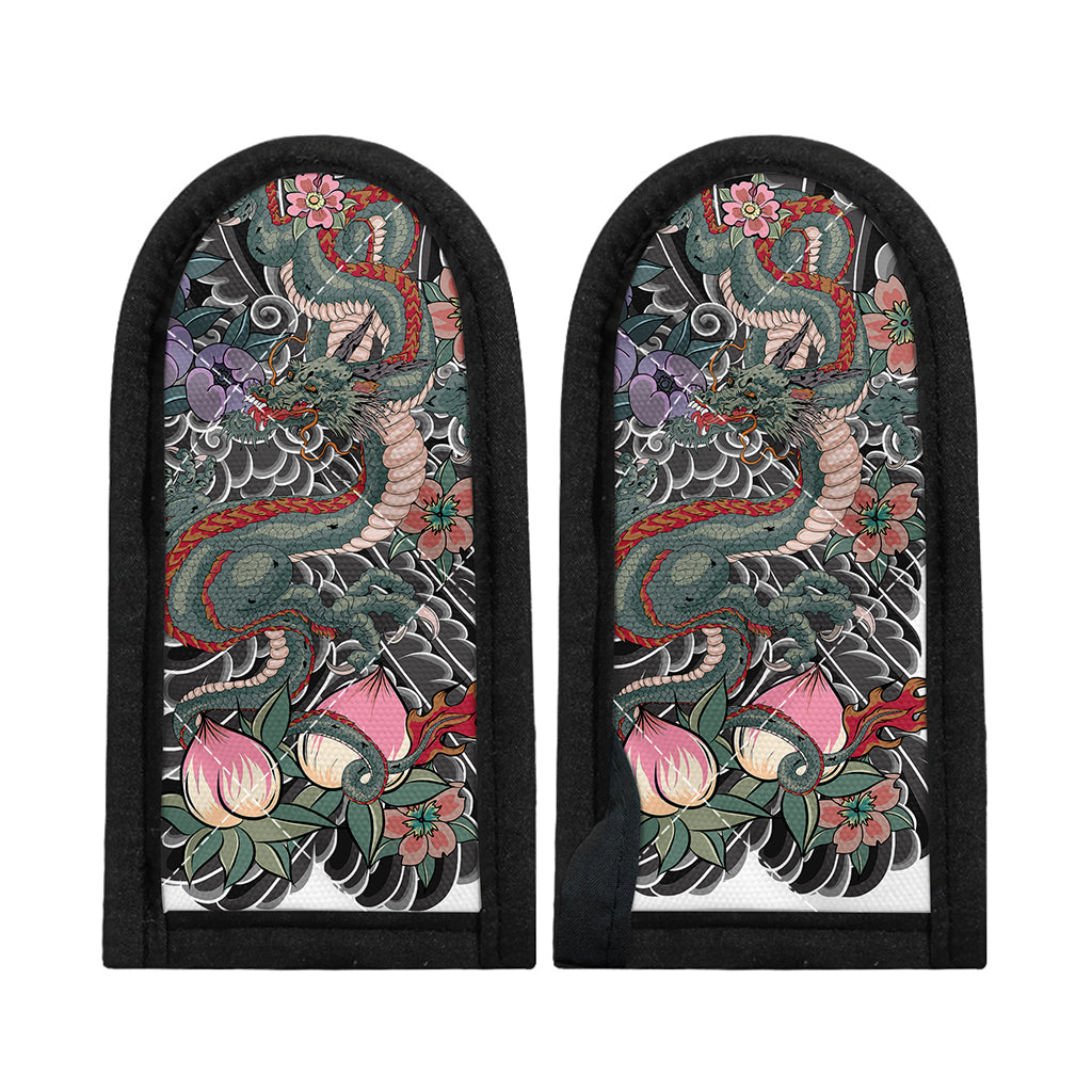 Green Japanese Dragon Tattoo Print Skillet Handle Cover