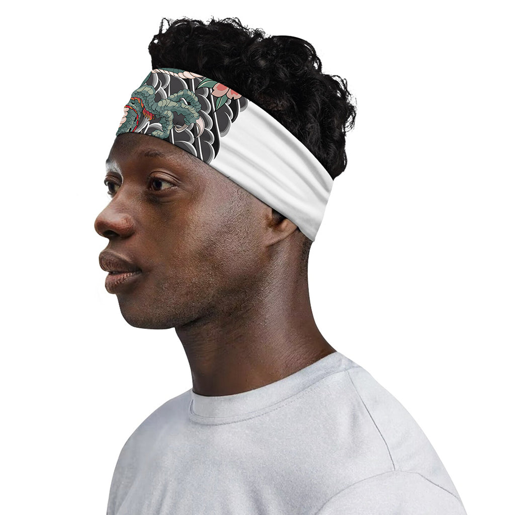 Green Japanese Dragon Tattoo Print Sports Headband