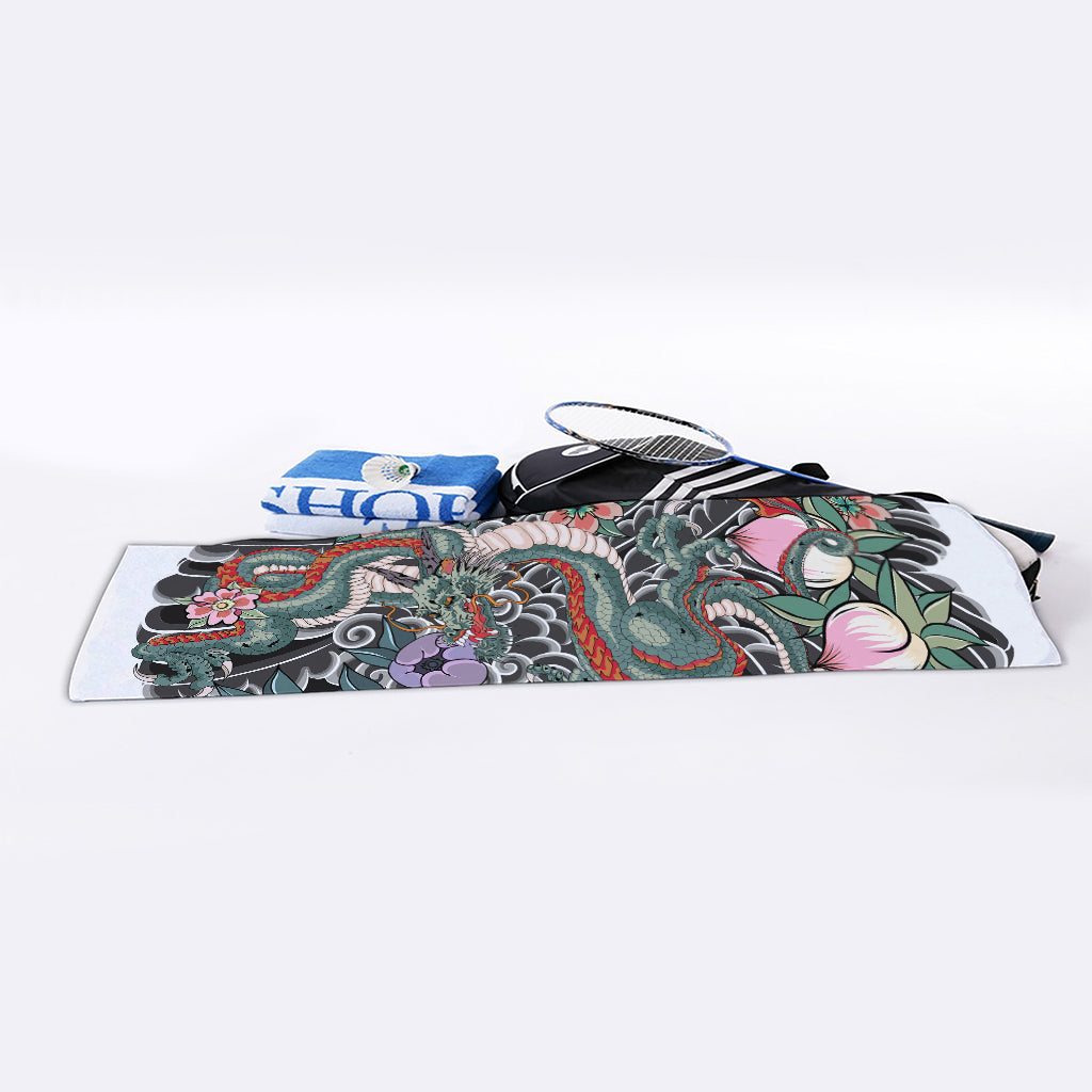 Green Japanese Dragon Tattoo Print Sports Towel
