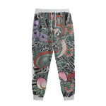 Green Japanese Dragon Tattoo Print Sweatpants