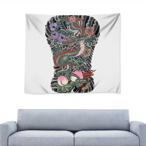 Green Japanese Dragon Tattoo Print Tapestry