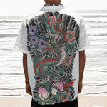 Green Japanese Dragon Tattoo Print Textured Short Sleeve Shirt