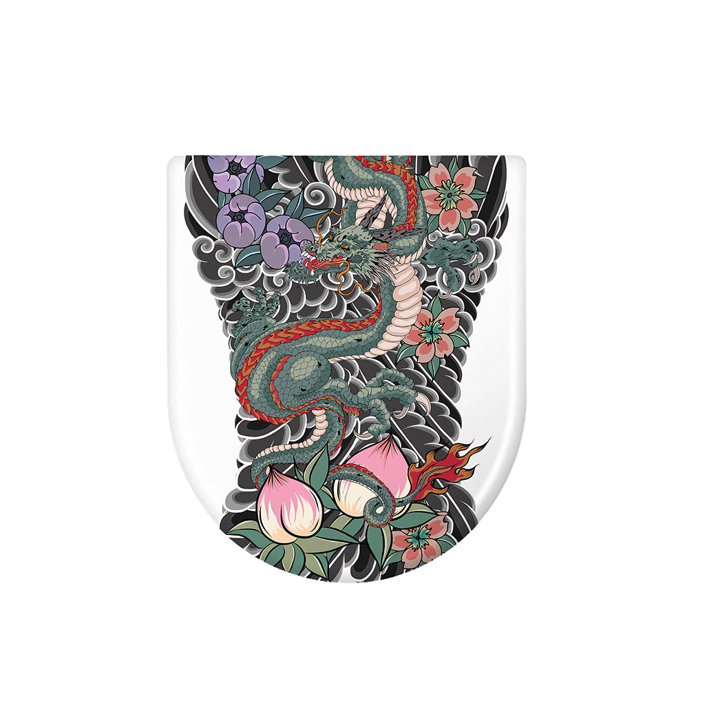 Green Japanese Dragon Tattoo Print Toilet Lid Cover