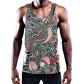 Green Japanese Dragon Tattoo Print Men's Workout Tank Top