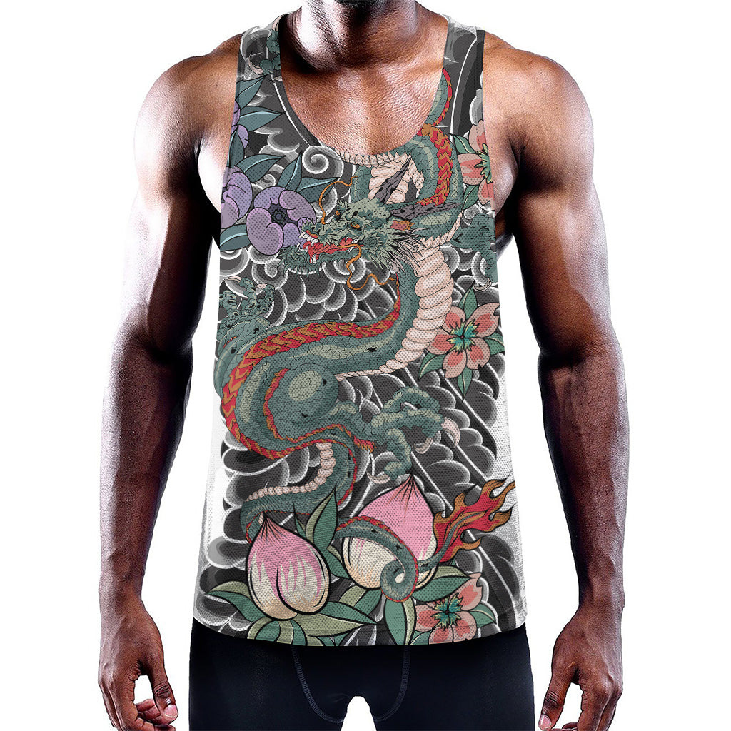 Green Japanese Dragon Tattoo Print Training Tank Top