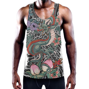 Green Japanese Dragon Tattoo Print Training Tank Top