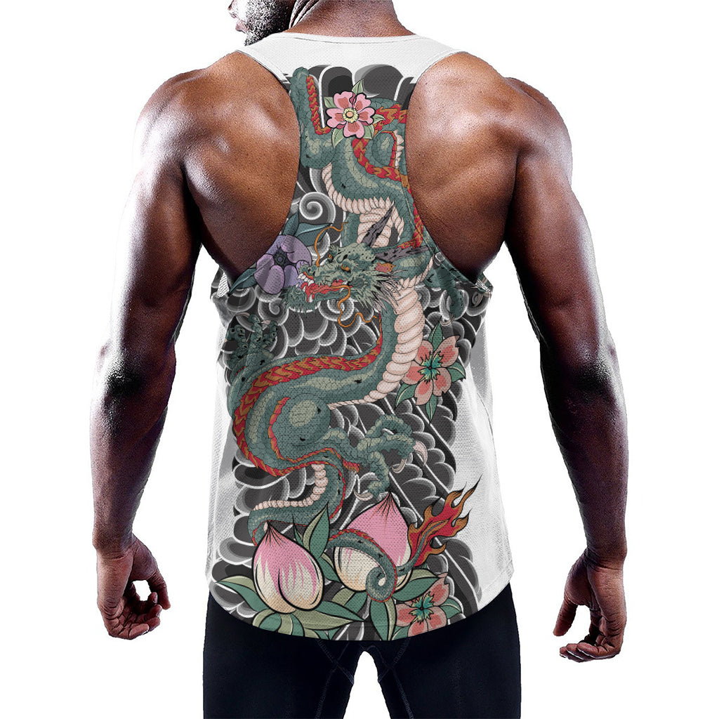 Green Japanese Dragon Tattoo Print Training Tank Top