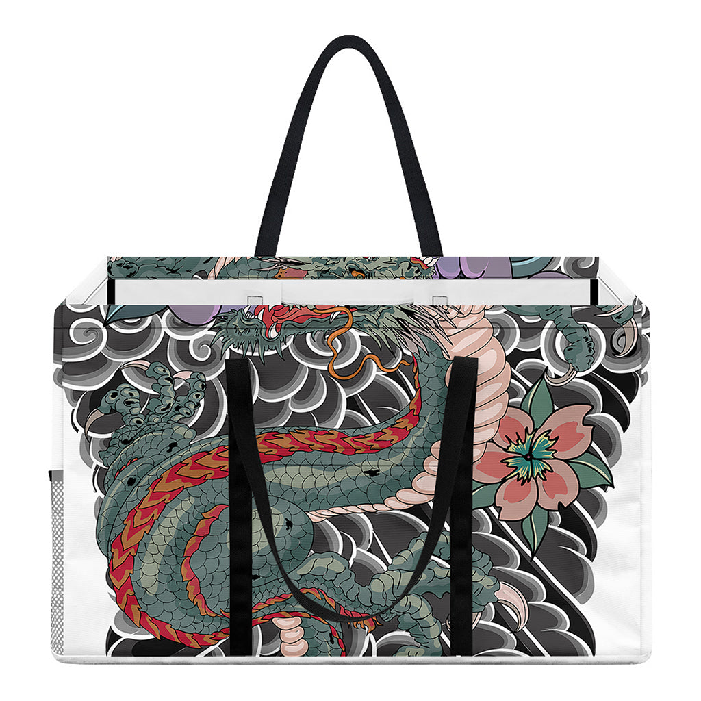 Green Japanese Dragon Tattoo Print Utility Tote Bag