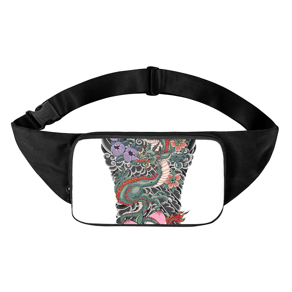 Green Japanese Dragon Tattoo Print Waist Bag