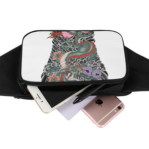 Green Japanese Dragon Tattoo Print Waist Bag