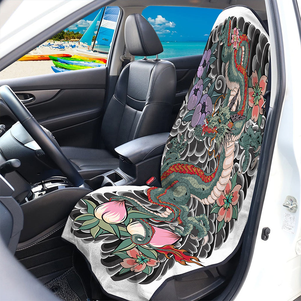 Green Japanese Dragon Tattoo Print Waterproof Car Seat Cover