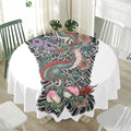 Green Japanese Dragon Tattoo Print Waterproof Round Tablecloth