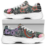 Green Japanese Dragon Tattoo Print White Chunky Shoes