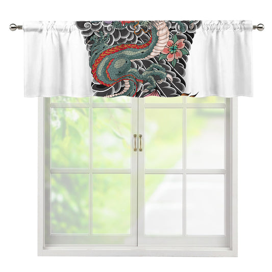 Green Japanese Dragon Tattoo Print Window Valance