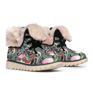 Green Japanese Dragon Tattoo Print Winter Boots