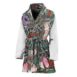 Green Japanese Dragon Tattoo Print Women's Bathrobe