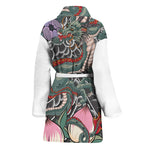 Green Japanese Dragon Tattoo Print Women's Bathrobe
