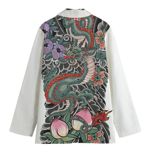 Green Japanese Dragon Tattoo Print Women's Blazer