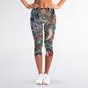 Green Japanese Dragon Tattoo Print Women's Capri Leggings