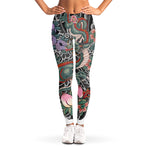 Green Japanese Dragon Tattoo Print Women's Leggings