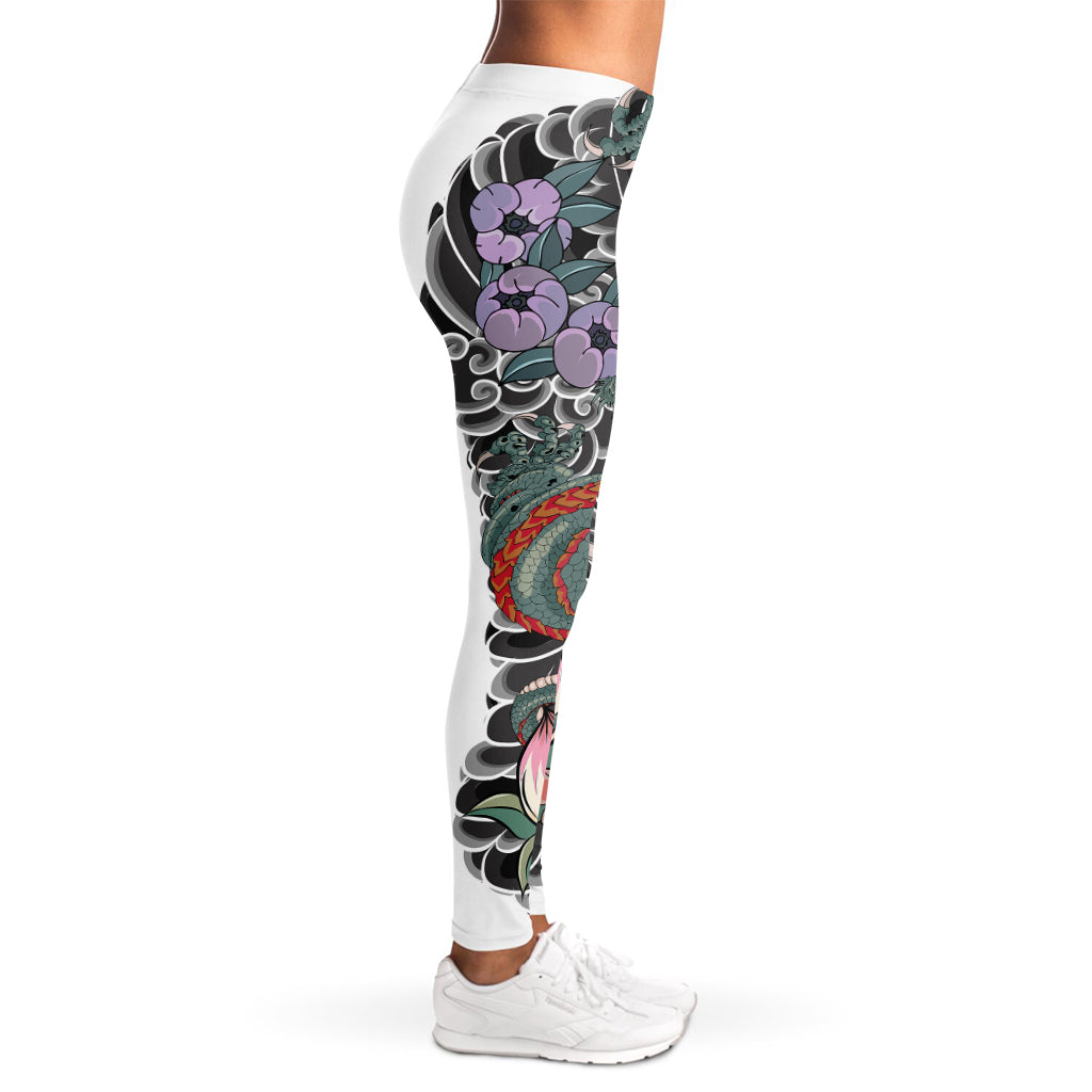 Green Japanese Dragon Tattoo Print Women's Leggings