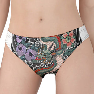 Green Japanese Dragon Tattoo Print Women's Panties