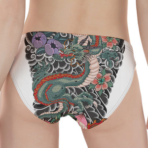 Green Japanese Dragon Tattoo Print Women's Panties