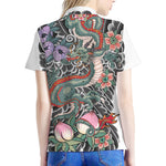 Green Japanese Dragon Tattoo Print Women's Polo Shirt