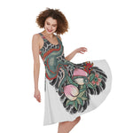 Green Japanese Dragon Tattoo Print Women's Sleeveless Dress