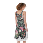 Green Japanese Dragon Tattoo Print Women's Sleeveless Dress